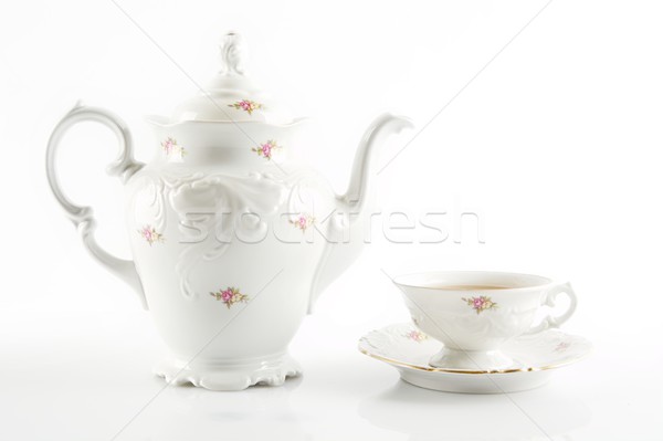 Old-style retro jug with tea on white background Stock photo © dla4