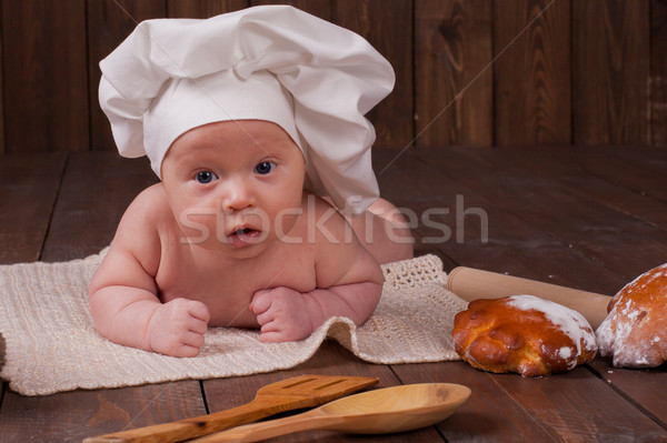 Сток-фото: ребенка · Кука · Ложь · таблице · хлеб · мучной