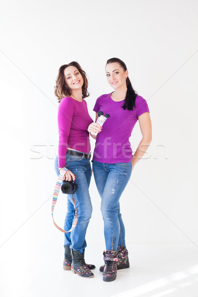 [[stock_photo]]: Filles · photographe · deux · femme · visage