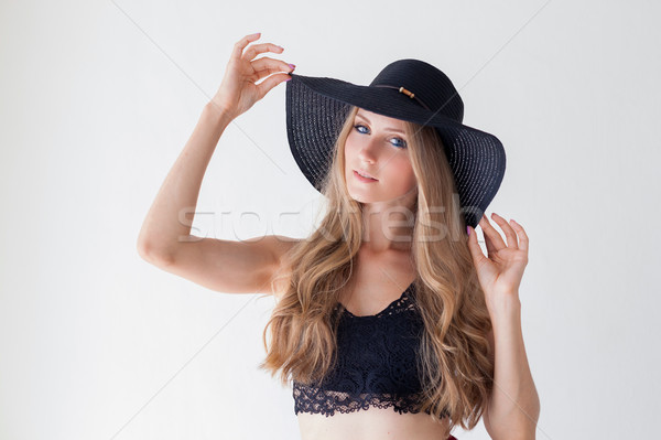 Portrait of fashionable girl in hat with large fields Stock photo © dmitriisimakov