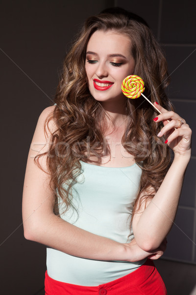 Nő édes cukorka nyalóka szép lány Stock fotó © dmitriisimakov