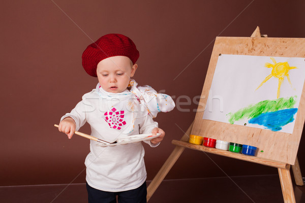 little boy artist brush and paints paints a picture Stock photo © dmitriisimakov