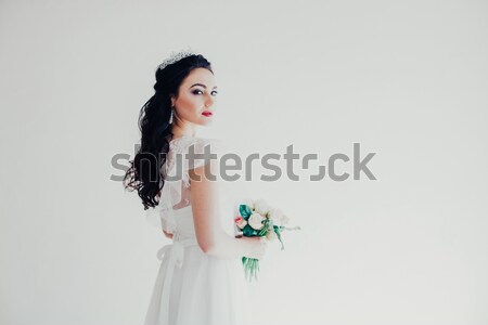 Principessa corona abito bianco sposa bruna donna Foto d'archivio © dmitriisimakov