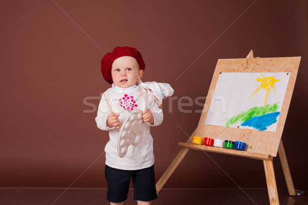 little boy artist brush and paints paints a picture Stock photo © dmitriisimakov