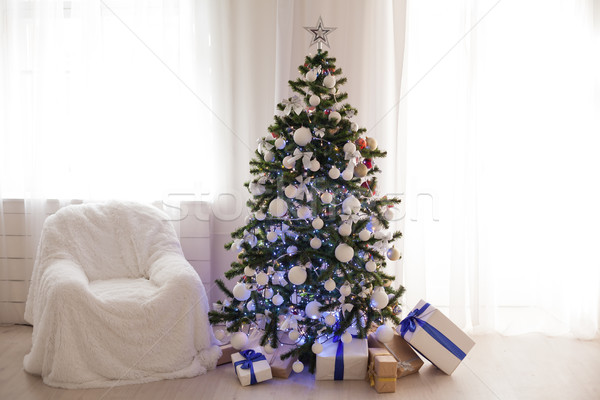 Stok fotoğraf: Noel · ağacı · beyaz · oda · Noel · dekorasyon · hediyeler