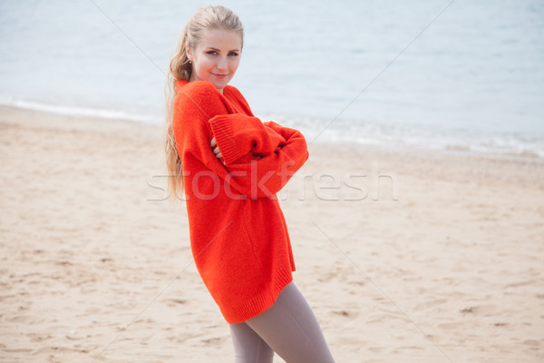 a woman walks by the Sea Beach one in autumn Stock photo © dmitriisimakov