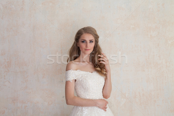 Stock foto: Porträt · Braut · Hochzeit · weißen · Kleid · Jahrgang