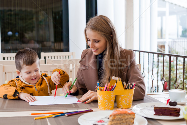mom with boy draw colored pencils Stock photo © dmitriisimakov