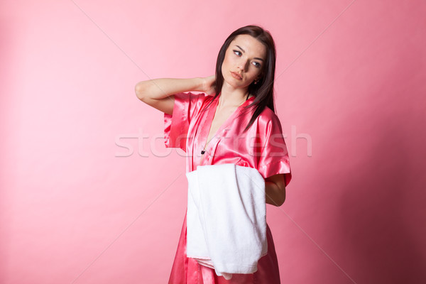 Stock photo: girl in Pink Lingerie with robe