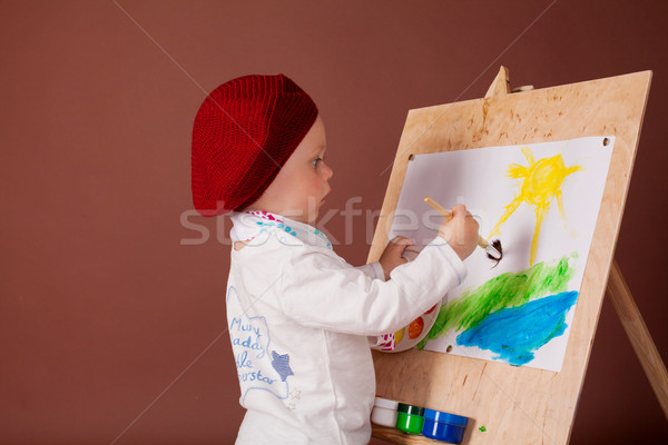 little boy artist brush and paints paints a picture Stock photo © dmitriisimakov