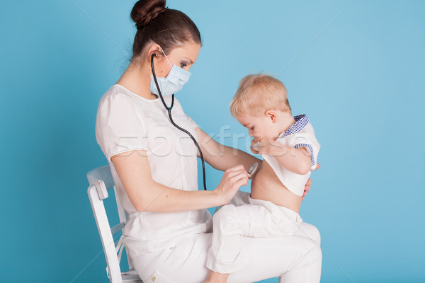 Foto d'archivio: Medico · piccolo · ragazzo · stetoscopio · ospedale · felice