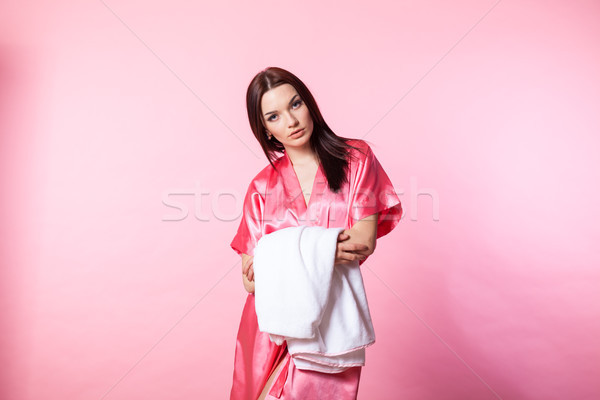 girl in Pink Lingerie with robe Stock photo © dmitriisimakov