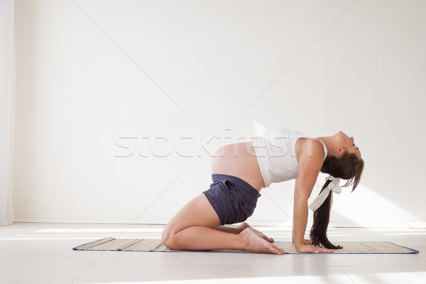 a pregnant woman is engaged in gymnastics and yoga Stock photo © dmitriisimakov