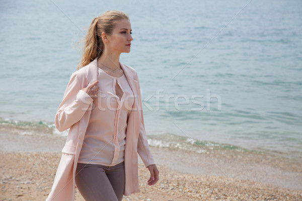 blonde girl in autumn walks on the Beach Ocean Stock photo © dmitriisimakov