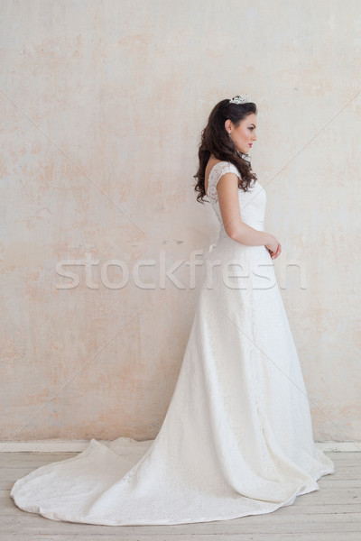 Stockfoto: Mooie · bruid · poseren · bruiloft · kapsel · jurk