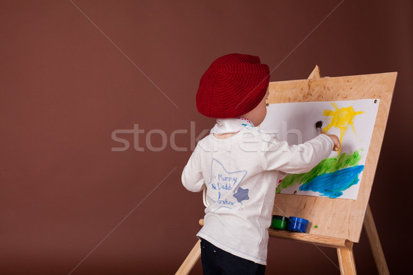 little boy artist brush and paints paints a picture Stock photo © dmitriisimakov