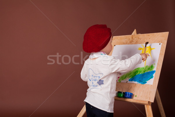 little boy artist brush and paints paints a picture Stock photo © dmitriisimakov