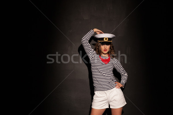 Meisje cap stijl mode pinup populair Stockfoto © dmitriisimakov