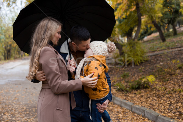 family in autumn in forest rain umbrella Stock photo © dmitriisimakov