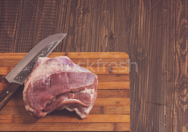 Stockfoto: Plank · mes · varkensvlees · houten · tafel · bod · stuk