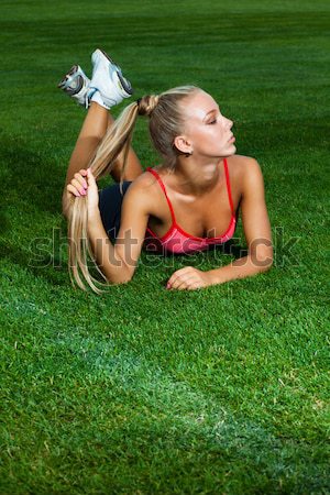 Mulher bela mulher esportes terno verde Foto stock © dmitroza