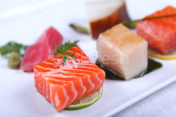 świeże sashimi odznaczony zielenina wapno Zdjęcia stock © dmitroza
