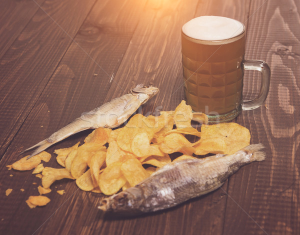 Two fishes with chips and beer Stock photo © dmitroza
