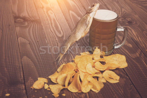 Fish on beer, chips Stock photo © dmitroza