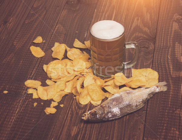 Chips with beer and fish Stock photo © dmitroza