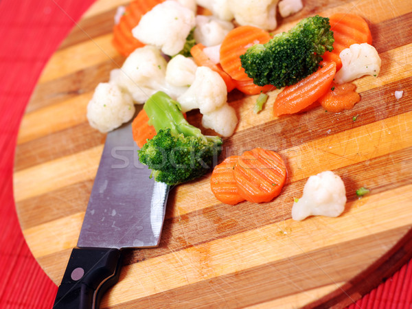 Foto stock: Conselho · comida · madeira · faca · cortar · legumes · frescos