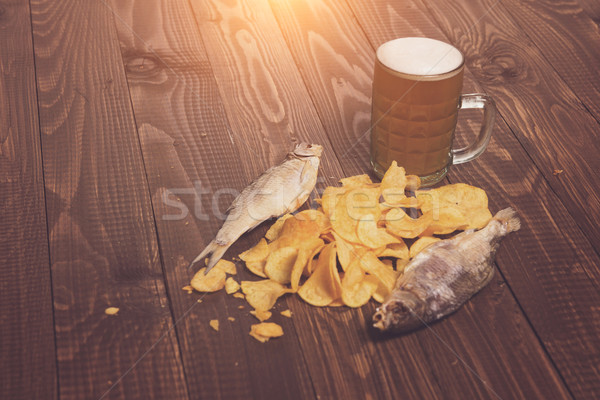 Beer with fish and chips Stock photo © dmitroza