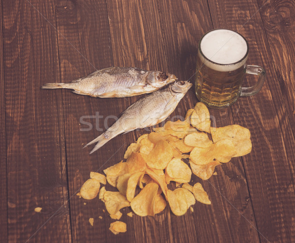 Beer, two fishes and chips Stock photo © dmitroza