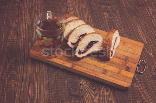 Cutted loaf and tasty tea Stock photo © dmitroza