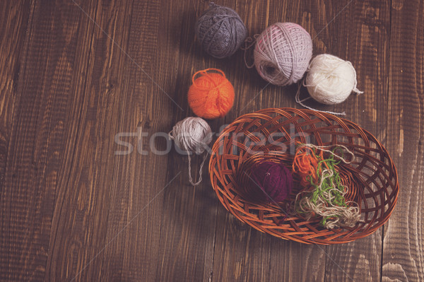 Alrededor cesta diferente mesa textiles hilo Foto stock © dmitroza