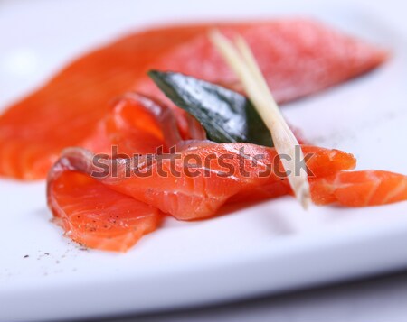 Foto stock: Fresco · salmão · vermelho · branco · prato