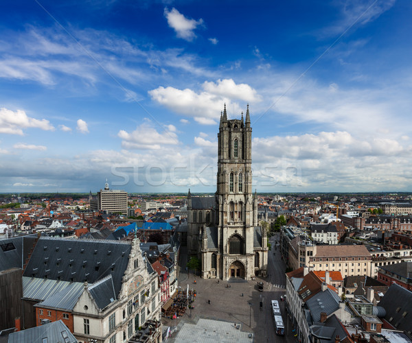 Saint Bavo Cathedral and Sint-Baafsplein, view from Belfry. Ghen Stock photo © dmitry_rukhlenko