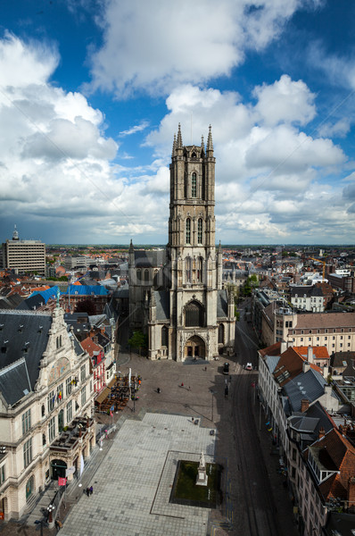 Saint Bavo Cathedral and Sint-Baafsplein, view from Belfry. Ghen Stock photo © dmitry_rukhlenko