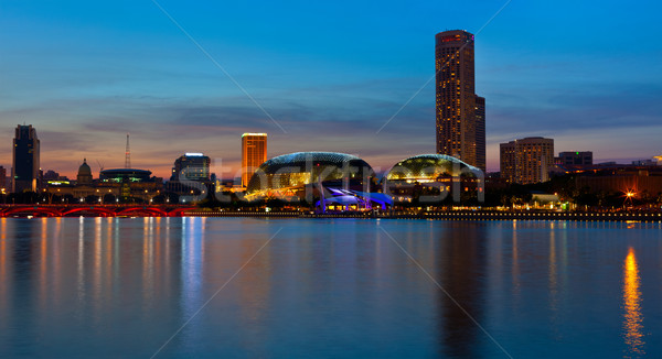 Stockfoto: Singapore · skyline · avond · panorama · jachthaven · hemel