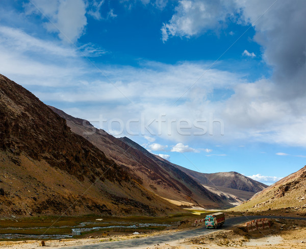 Manali-Leh Road in Indian Himalayas with lorry Stock photo © dmitry_rukhlenko