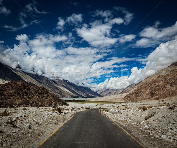 Road in Himalayan landscape in Nubra valley in Himalayas Stock photo © dmitry_rukhlenko