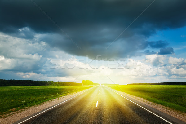 [[stock_photo]]: Route · orageux · ciel · Voyage · paysage · tempête