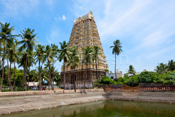 Gopura (tower) and temple tank of Lord Bhakthavatsaleswarar Temp Stock photo © dmitry_rukhlenko