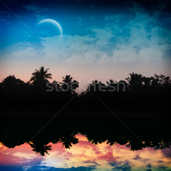 Magie tropischen Nacht Sonnenuntergang Mond Sternen Stock foto © dmitry_rukhlenko