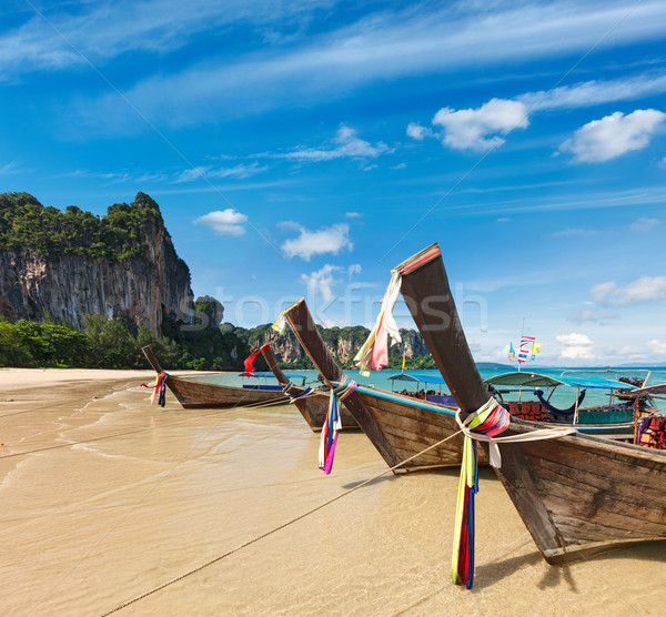 Foto stock: Largo · cola · barcos · playa · Tailandia · playa · tropical