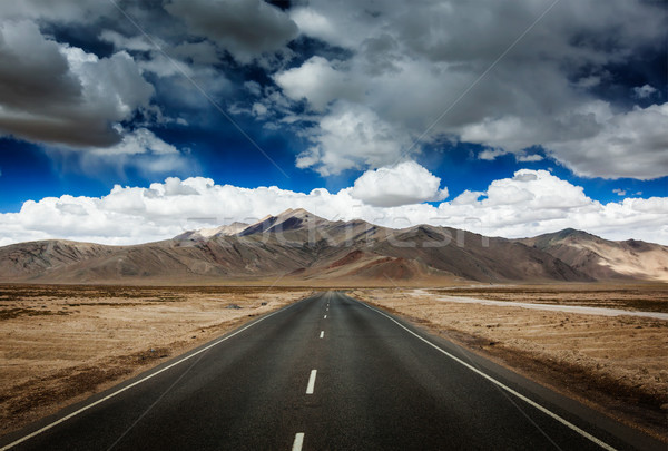 Road on plains in Himalayas with mountains Stock photo © dmitry_rukhlenko