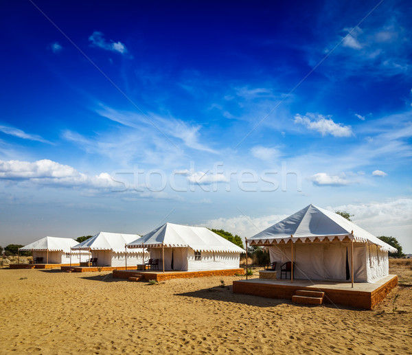 Stock photo: Tent camp in desert. Jaisalmer, Rajasthan, India.