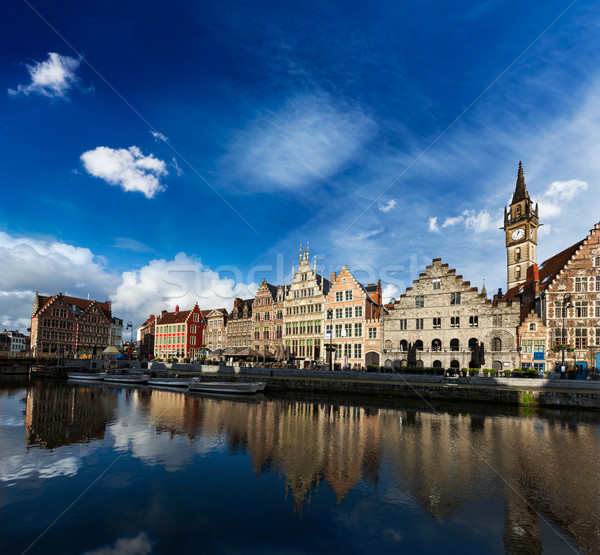 Ghent canal and Graslei street. Ghent, Belgium Stock photo © dmitry_rukhlenko