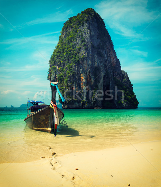 Lange Schwanz Boot Strand Thailand tropischen Strand Stock foto © dmitry_rukhlenko