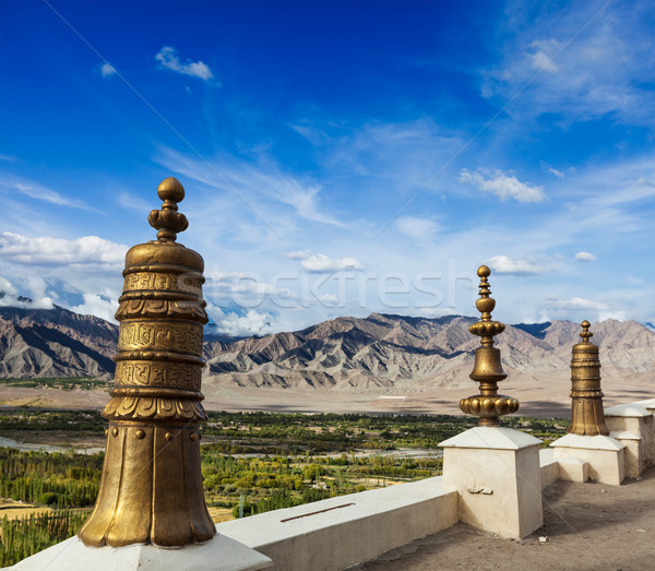 Dhvaja (victory banner), on the roof of Thiksey monastery. Ladak Stock photo © dmitry_rukhlenko