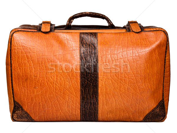 Stock fotó: öreg · bőrönd · izolált · bőr · fehér · utazás